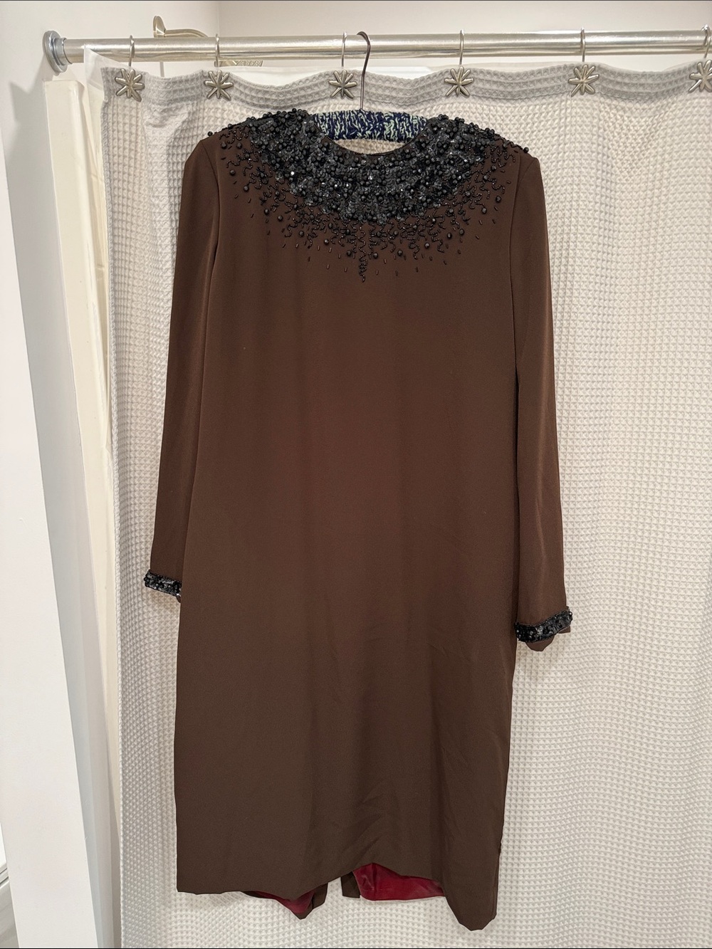Vintage Embellished Brown Cocktail Dress with Beaded Neckline